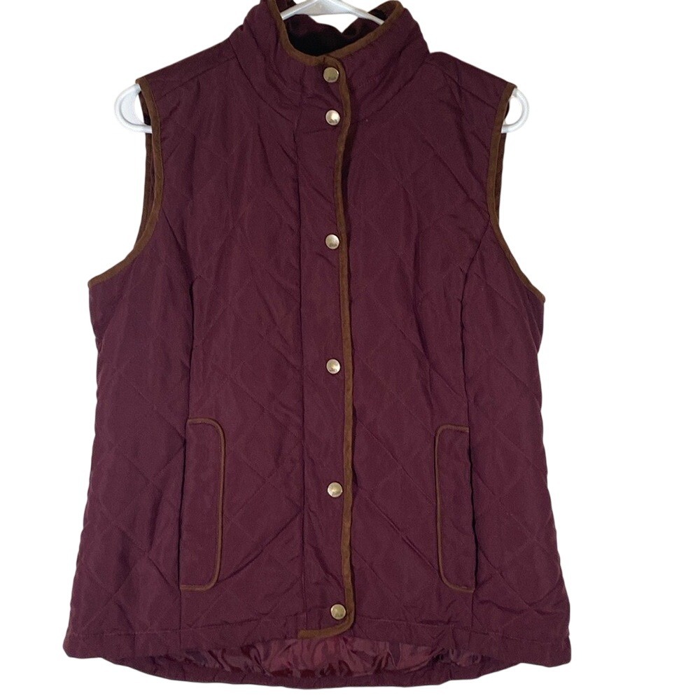 G.H.Bass & Co. Maroon brown trim Quilted Snap Button Vest Size medium